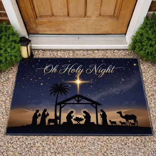 Oh Holy Night Nativity Scene Wise Men Shepherd - Christmas Holiday Gift Doormat