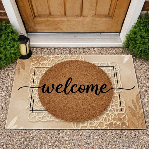 Welcome Script Background - Inviting Entryway Home Decor Doormat