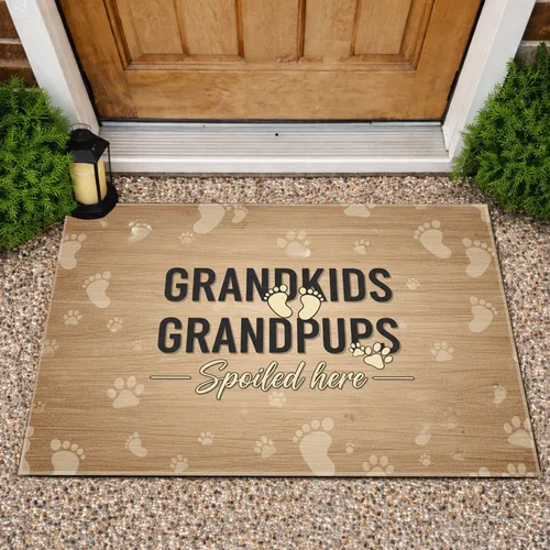 Grandkids Grandpups Footprints Paw Prints - Family Love Home Decor Gift for Grandparents Doormat