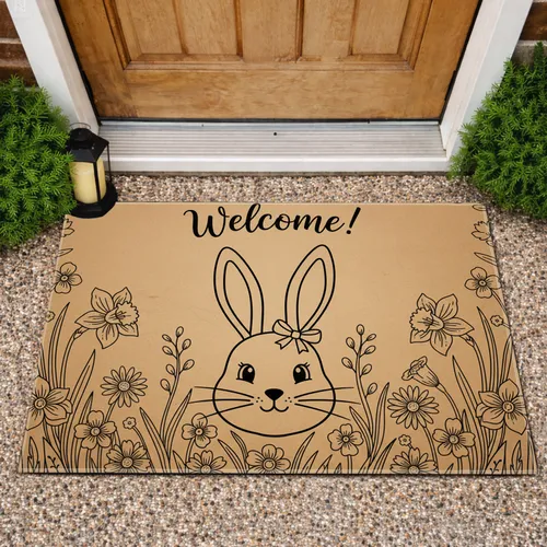 Welcome Bunny Spring Flowers - Garden Decor Gift for Bunny Lover Doormat