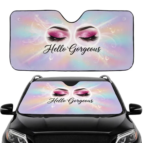 Glamorous Magenta-Pink Eyes Hello Gorgeous Glitter - Beauty Lover Gift for Her Car Sunshade