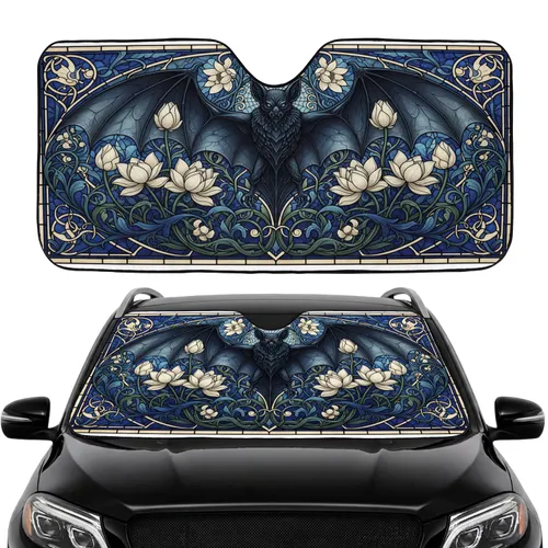 Gothic Stained Glass Bat Lotus Floral - Wildlife Lover Car Decor Gift Car Sunshade