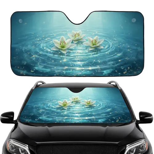 White Lilies Green Stamens Crystal Water Reflections - Nature Lover Gift Car Sunshade