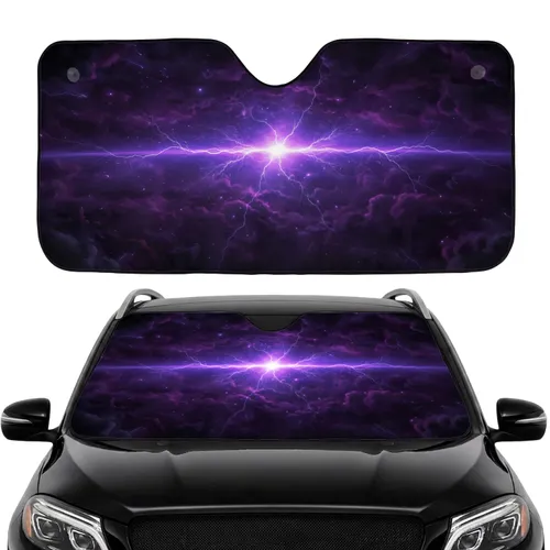 Purple Lightning Bolt Electric Arcs Energy Particles Cosmic Void Night Sky Clouds - Everyday Use Car Sunshade