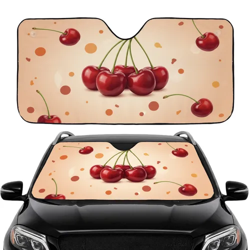 Luscious Red Cherries with Abstract Dots - Car Decor Gift for Fruit Lovers Car Sunshade