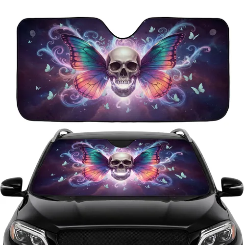 Iridescent Butterfly Wings Skull Glowing Jaw Cosmic Energy Nebula - Fantasy Lover Gift Car Sunshade