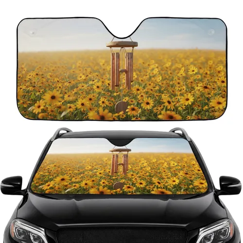 Golden Wildflower Field Rustic Tubular Wood Chimes - Peaceful Car Decor Gift Car Sunshade