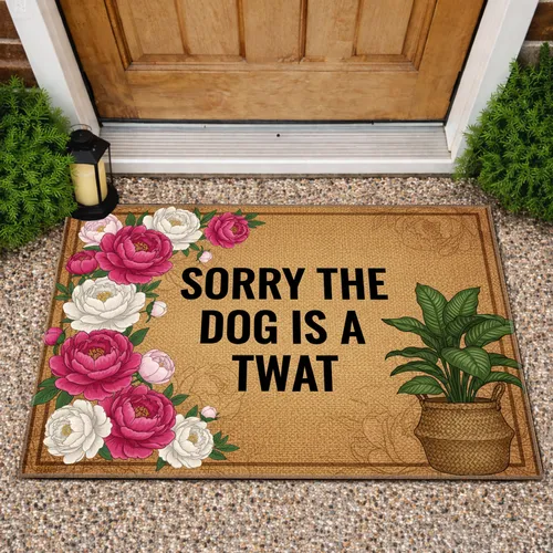 Sorry The Dog Is A Twat Peony Plant - Funny Dog Owner Home Decor Doormat