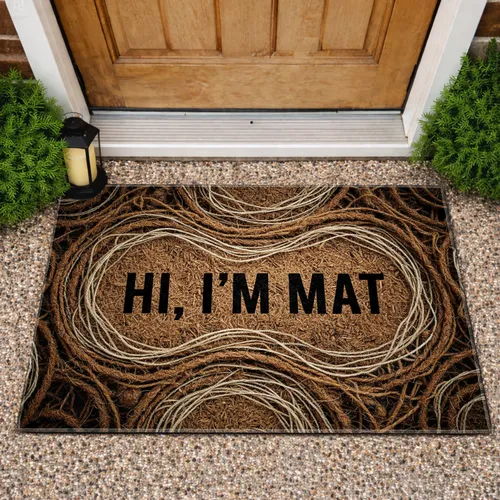HI, I'M MAT" Bold Black Distressed Text Welcome Home Decor Doormat