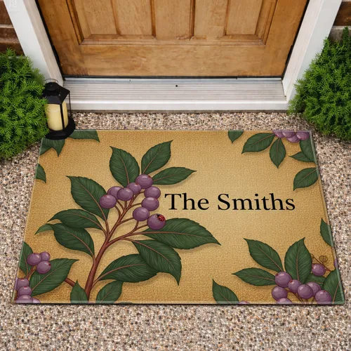 Custom Family Name Botanical Berries Ladybug - Family Home Decor Gift Doormat