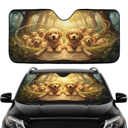 Golden Retriever Puppies Treasure Map Enchanted Forest Adventure Lover Gift for Dog Lovers Car Sunshade