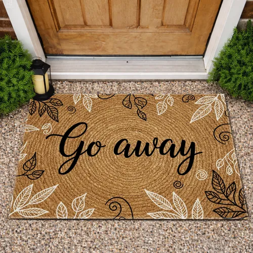 Go Away Hand Scripted Jute Woven Fibers - Private Home Outdoor Entryway Accent Decor Doormat