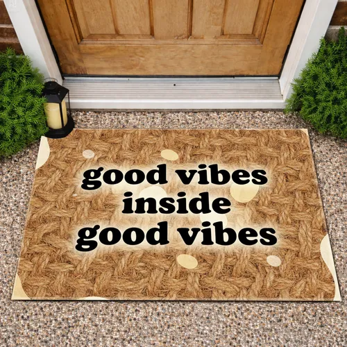 Bold Black Text Good Vibes Inside Slogan - Everyday Home Decor Gift Doormat