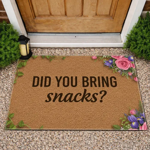 Did You Bring Snacks Lush Vines Pink Roses Purple Irises - Friendly Home Decor Gift Doormat