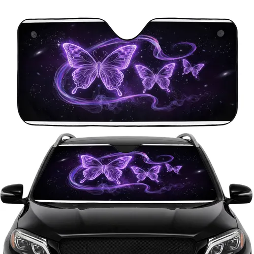 Glowing Purple Filigree Butterflies Celestial Void - Butterfly Lover Gift Car Sunshade