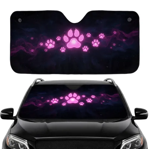 Glowing Pink Paw Prints Cosmic Void - Pet Lover Car Decor Gift Car Sunshade