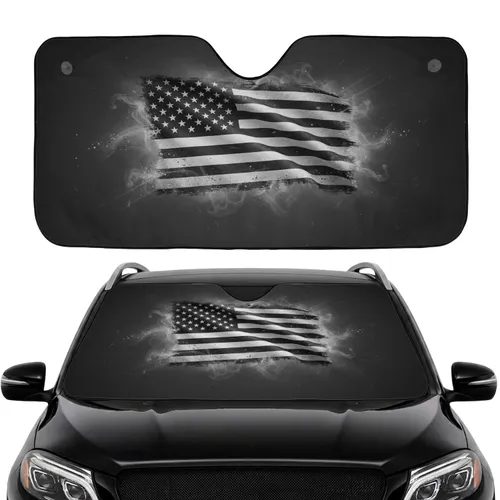 Distressed Black White Grey American Flag with Smoky Haze - Patriotic Everyday Gift Car Sunshade