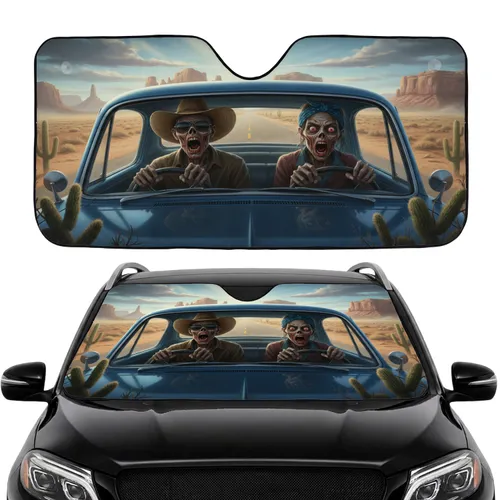 Zombie Cowboy Polka Dot Passenger Desert - Halloween Horror Gift Car Sunshade