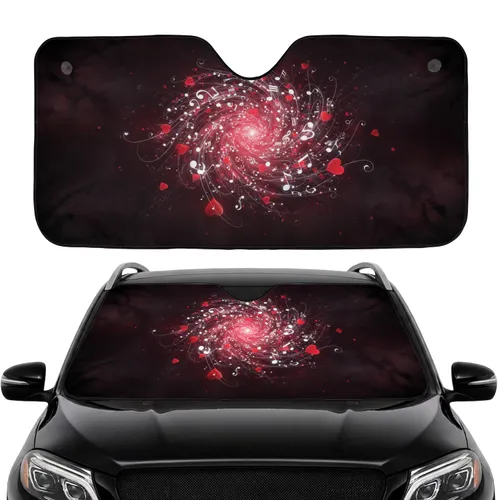 Vortex Musical Notes Red Hearts Calligraphy - Car Decor Gift for Music Lover Car Sunshade