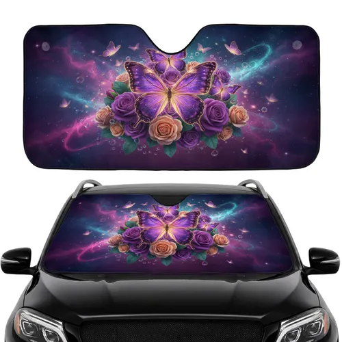 Luminous Butterflies Purple Gold Roses Cosmic Sky Swirling Energy - Fantasy Lover Gift Car Sunshade