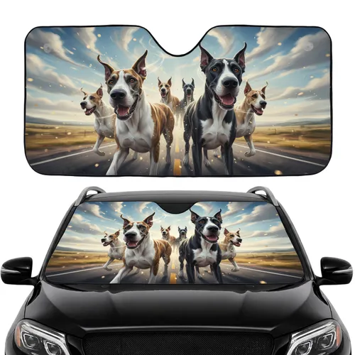High-Speed Five Great Danes Open Road Motion Scene - Travel Essentials Dog Lover Gift Car Sunshade