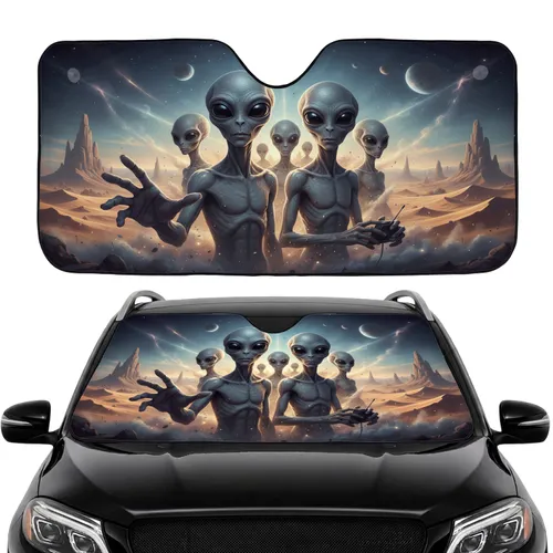 Five Grey Aliens Alien Desert Celestial Vista - Road Trip Essentials for Space Lover Car Sunshade