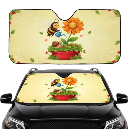 Bee Snail Daisy Watering Can Planter Red Berry - Car Decor Gift for Garden Lover Car Sunshade