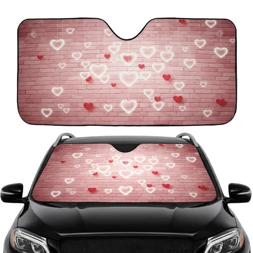 Glowing White Red Hearts Pink Brick Wall Love Celebration Gift Car Sunshade
