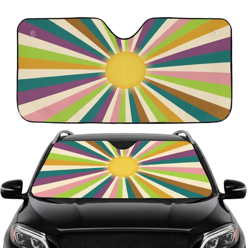 Radiant Yellow Sun Starburst Rays - Boho Car Decor Gift for Boho Lover Car Sunshade