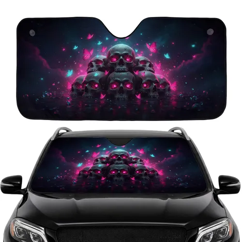 Skulls Glowing Eyes Luminous Butterflies Cosmic Void - Car Decor Gift Car Sunshade