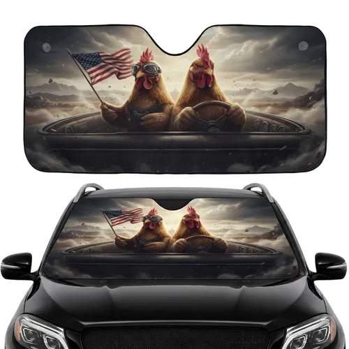 Goggles Chicken American Flag Road Trip - Adventurer Lifestyle Gift Car Sunshade