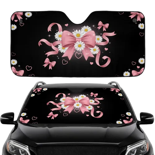 Flowing Ribbons Pink Bows White Daisies Hearts - Car Decor Gift Car Sunshade
