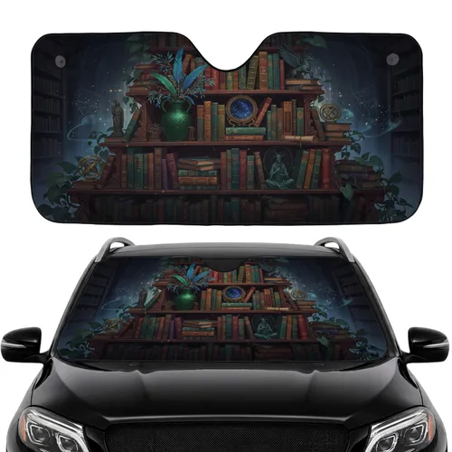 Sprawling Bookshelf Gold Leaf Books Mythological Statues Ancient Clock - Library Decor Gift Car Sunshade