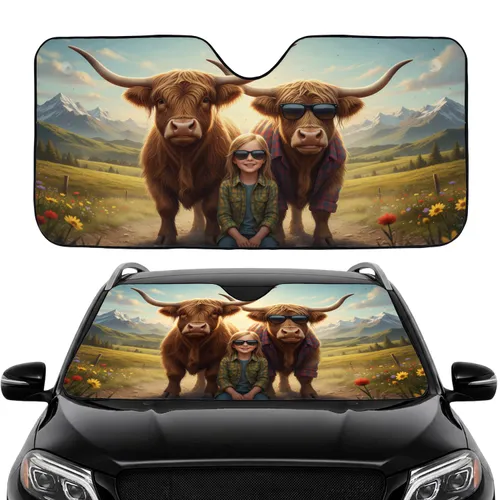 Highland Cows Young Girl Sunglasses - Farmhouse Decor Cow Lover Gift Car Sunshade