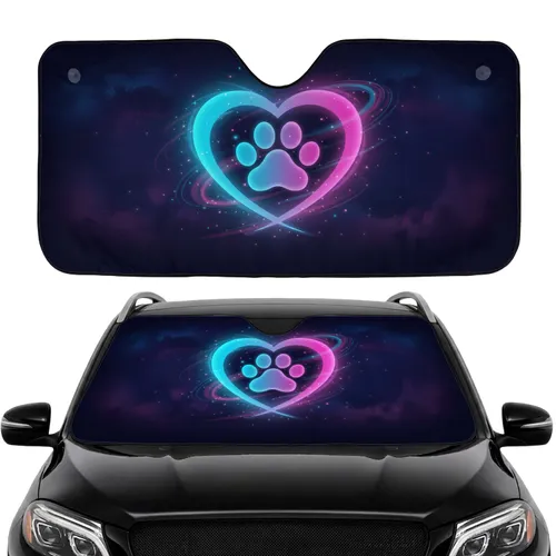 Luminous Heart Paw Print - Ethereal Cosmos Pet Lover Gift Car Sunshade