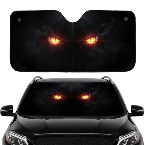 Intensely Glowing Menacing Predatory Eyes Slit Pupils - Unique Dark Fantasy Vehicle Decor Car Sunshade
