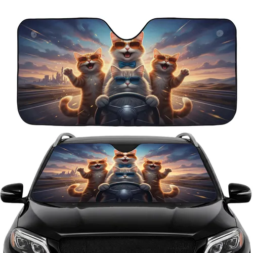 Four Cats Sunglasses Highway Drive - Road Trip Essentials Cat Lover Gift Car Sunshade