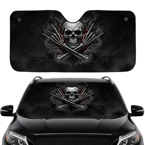 Cracked Skull Devil Horns Rock N Roll - Heavy Metal Fan Gift Car Sunshade