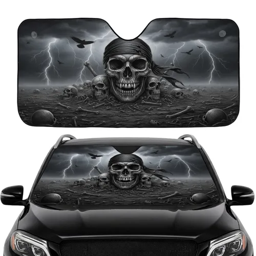 Pirate Skull Grimace Storm Lightning Bones - Dark Fantasy Decor Gift for Goth Fans Car Sunshade