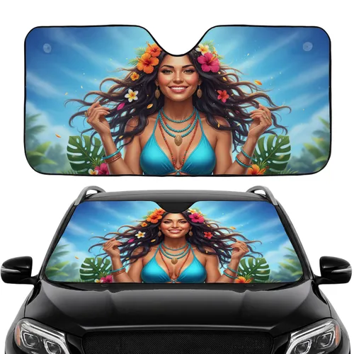 Woman Tropical Flowers Hibiscus Plumeria Bikini Necklace - Summer Travel Essentials Car Sunshade