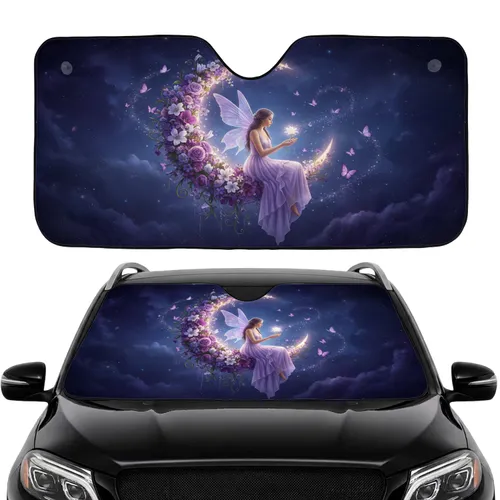 Fairy Wings Gown Crescent Moon Butterflies Flowers - Cosmic Night Sky Fantasy Gift Car Sunshade
