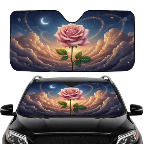 Pastel Pink Rose Golden Stars Crescent Moon Twilight Blue Sky Car Sunshade