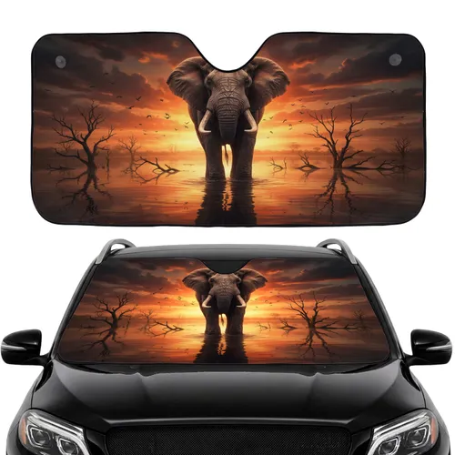Magnificent African Elephant Still Water Sunset - Safari Wildlife Lover Gift Car Sunshade