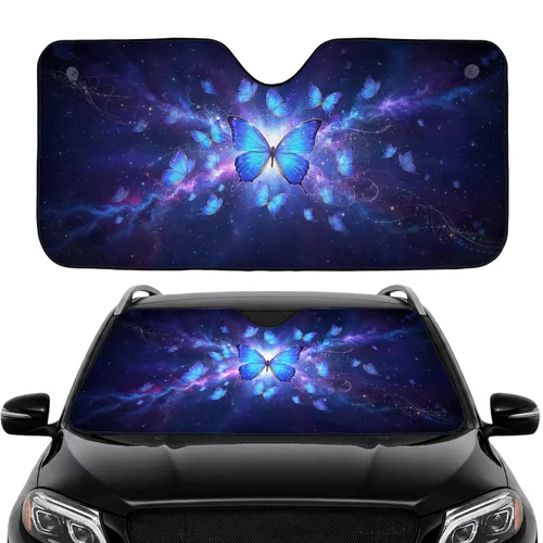 Blue Purple Butterflies Cosmic Nebulae Car Decor Gift for Butterfly Lover Car Sunshade