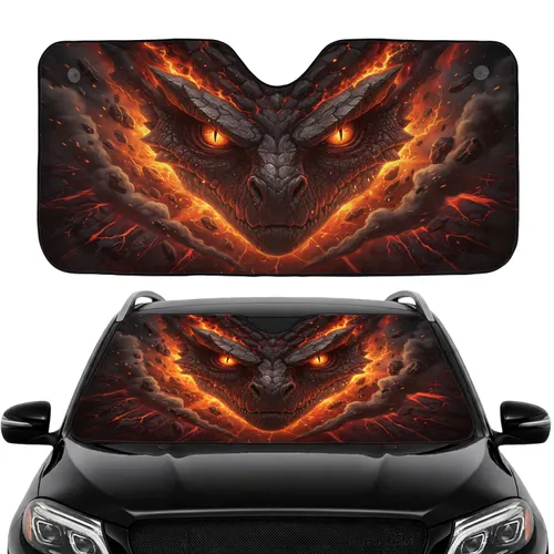 Reptilian Eyes Glowing Magma Cracks Volcanic Landscape - Driving Style Car Decor Gift Car Sunshade