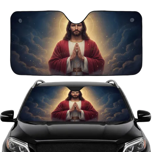 Jesus Christ Golden Rosary Prayer Divine Light - Sacred Spiritual Car Decor Gift Car Sunshade