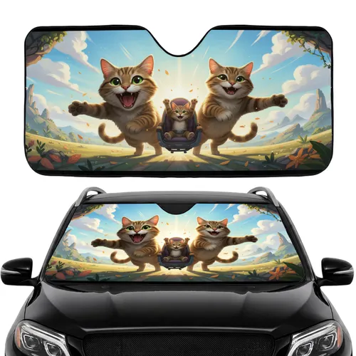 Tabby Cats Celebration Adventure - Cat Lover Travel Gift Car Sunshade