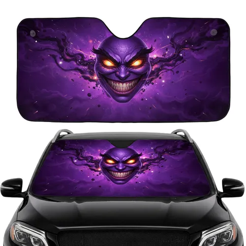 Mysterious Purple Face Grin Glowing Eyes - Dark Fantasy Decor Gift Car Sunshade