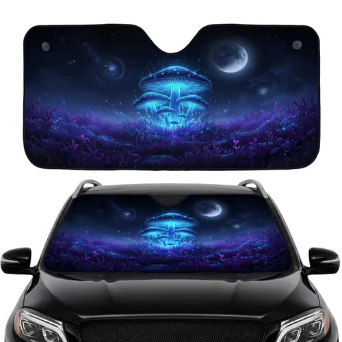 Bioluminescent Mushroom Forest Crescent Moon Starry Night - Fantasy Lover Gift Car Sunshade