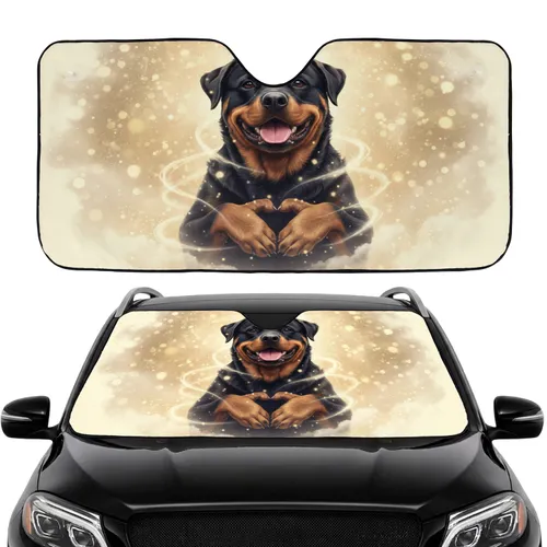 Majestic Smiling Rottweiler Heart Paws Golden Light Clouds - Dog Lover Gift Car Sunshade